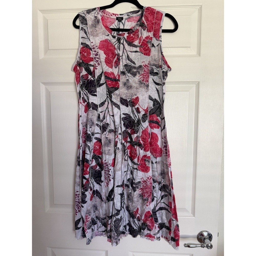 Shana Apparel Floral Crinkle Midi Dress M Pink Grey Artsy Lagenlook Boho Travel - Picture 9 of 9